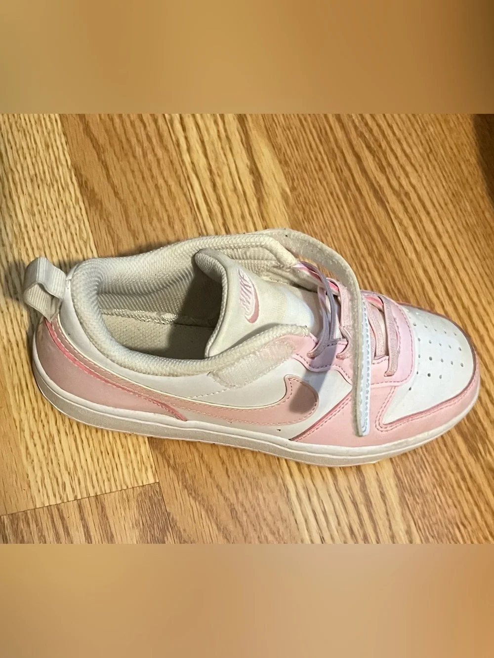 Nike Court Borough Low Recraft 3Y Little Kids White and Pink With Velcro Strap!